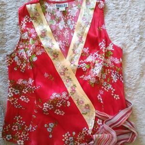 Robbie Bee Vintage Red Floral Blouse